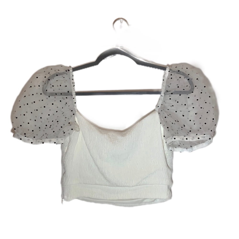 Zara white shirt with puffed polka dot shirt